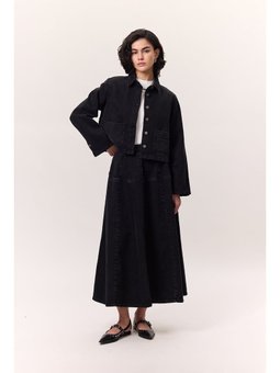 Geniş Büzgülü Denim Siyah Etek