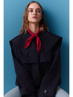 Geniş Yaka Gabardin Lacivert Ceket