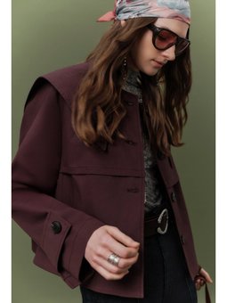 Geniş Yaka Gabardin Mürdüm Ceket