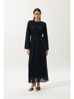 Işıltılı Uzun Kol Abiye Lacivert Elbise