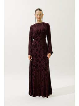 Jakarlı Saten Abiye Bordo Elbise