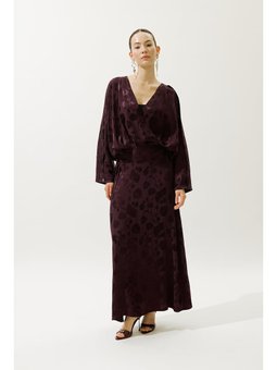 Jakarlı Saten Bordo Etek