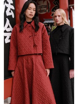 Kapitone Bağlamalı Kısa Bordo Ceket