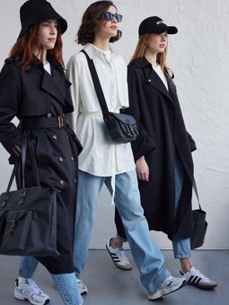 Kemerli Dökümlü Siyah Trençkot