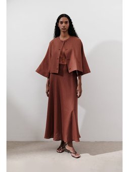 Keten Dikiş Detaylı Etek Bakır