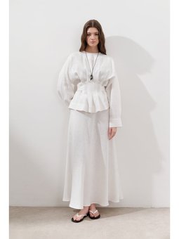 Keten Kruvaze Bağlamalı Ekru Bluz