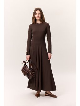 Kuplu Uzun Kollu Kahverengi Elbise
