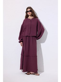 Müslin Balon Kol Kısa Mürdüm Bluz