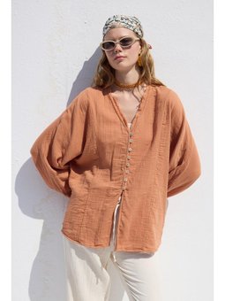 Muslin Düğmeli Turuncu Gömlek
