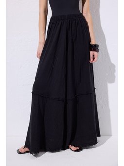 Müslin Katlı Geniş Siyah Etek