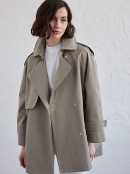 Oversıze Kısa Çağla Trençkot