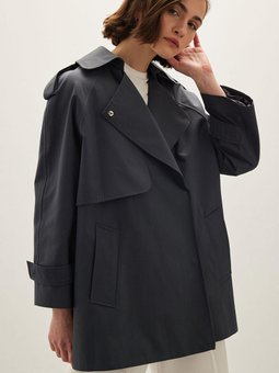 Oversıze Kısa Lacivert Trençkot