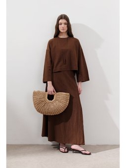 Pamuklu Bağlamalı Kruvaze Kahverengi Etek