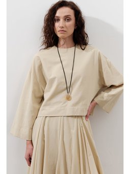 Pamuklu Crop Uzun Kol Pastel Sarı Bluz