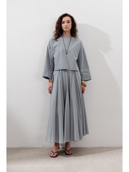 Pamuklu Crop Uzun Kol Tozlu Mavi Bluz