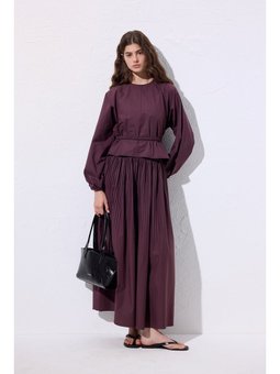 Piliseli Geniş Mürdüm Etek