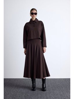 Premıum Örme Oversıze Kahverengi Bluz