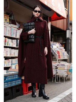 Saç Örgülü Triko Bordo Elbise