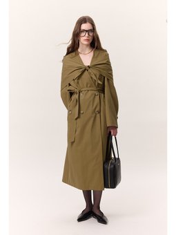 Şal Detaylı Tasarım Yeşil Trençkot
