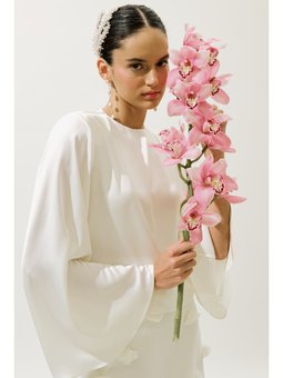 Saten Geniş Kol Ekru Bluz