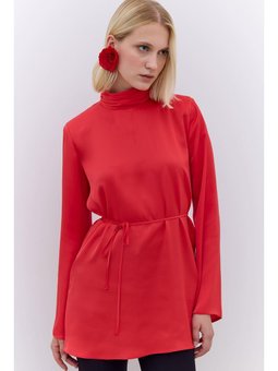 Saten Geniş Kol Kırmızı Tunik