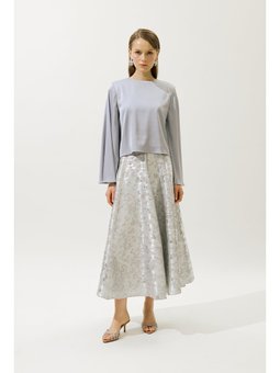 Saten Geniş Kol Mavi Bluz