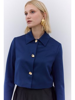 Saten Kısa Blazer Gece Mavisi Ceket