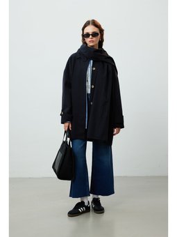 Stokholm Şal Detaylı Oversıze Siyah Trençkot