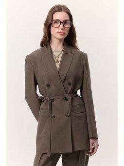 Tencel Kemerli Kruvaze Blazer Kahverengi Ceket