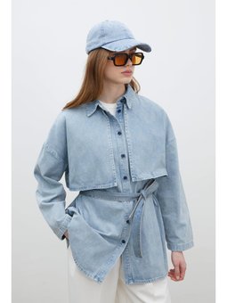 Trench Tasarım Denim Ceket Buz Mavi