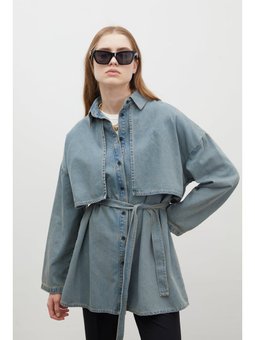Trench Tasarım Denim Koyu Mavi Ceket
