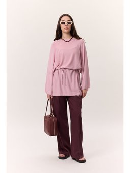 Triko Kuşaklı Pembe Tunik