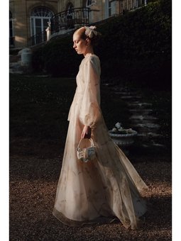 Ulla Desenli Organze Abiye Pudra Elbise