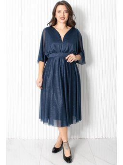 Simli Tül Lacivert Abiye Elbise