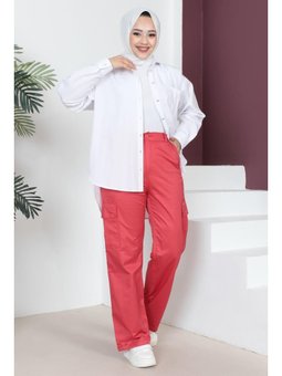 Beli Lastikli Bol Paça Kırmızı Pantolon