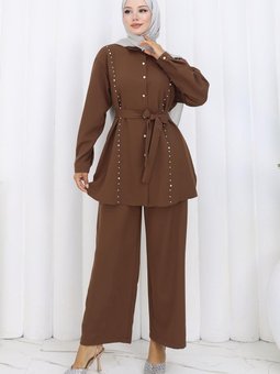 Kahverengi İncili Kuşaklı İkili Takım