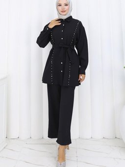 Siyah İncili Kuşaklı İkili Takım