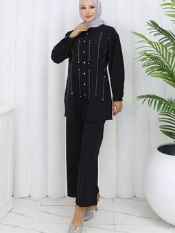 Siyah Taş Detaylı İkili Takım