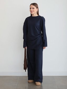 Yırtmaçlı Tunik Pantolon Lacivert Takım