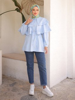 Çift Pelerinli Mavi Tunik