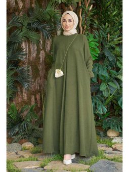 Berlin A Pileli Elbise Haki