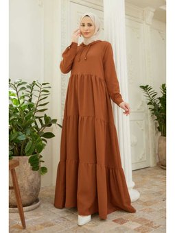 Berlin Kapüşonlu Reglan Kollu Elbise Tütün