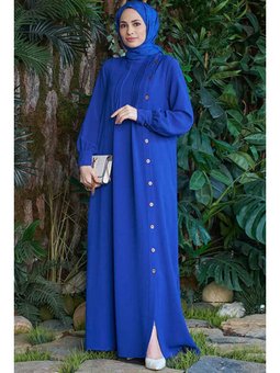 Berlin Yandan Düğmeli Ferace Saks Mavisi