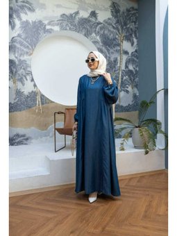 Büzgülü Sallaş Elbise Koyu Mavi