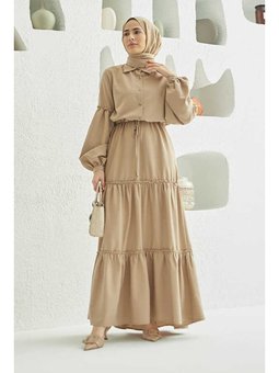 Carla Büzgülü Elbise Bej