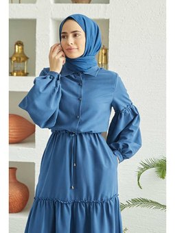 Carla Büzgülü Elbise İndigo