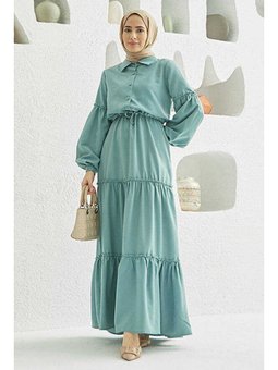 Carla Büzgülü Elbise Mint Yeşili