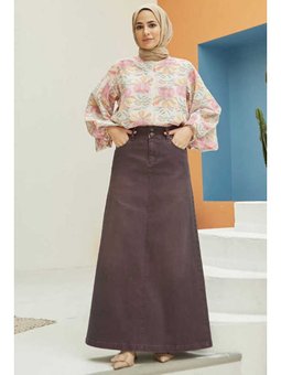 Denim Klasik Etek Bordo