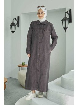 Denim Uzun Ceket Bordo
