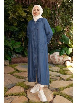 Kapüşonlu Fermuarlı Tunik Koyu Mavi